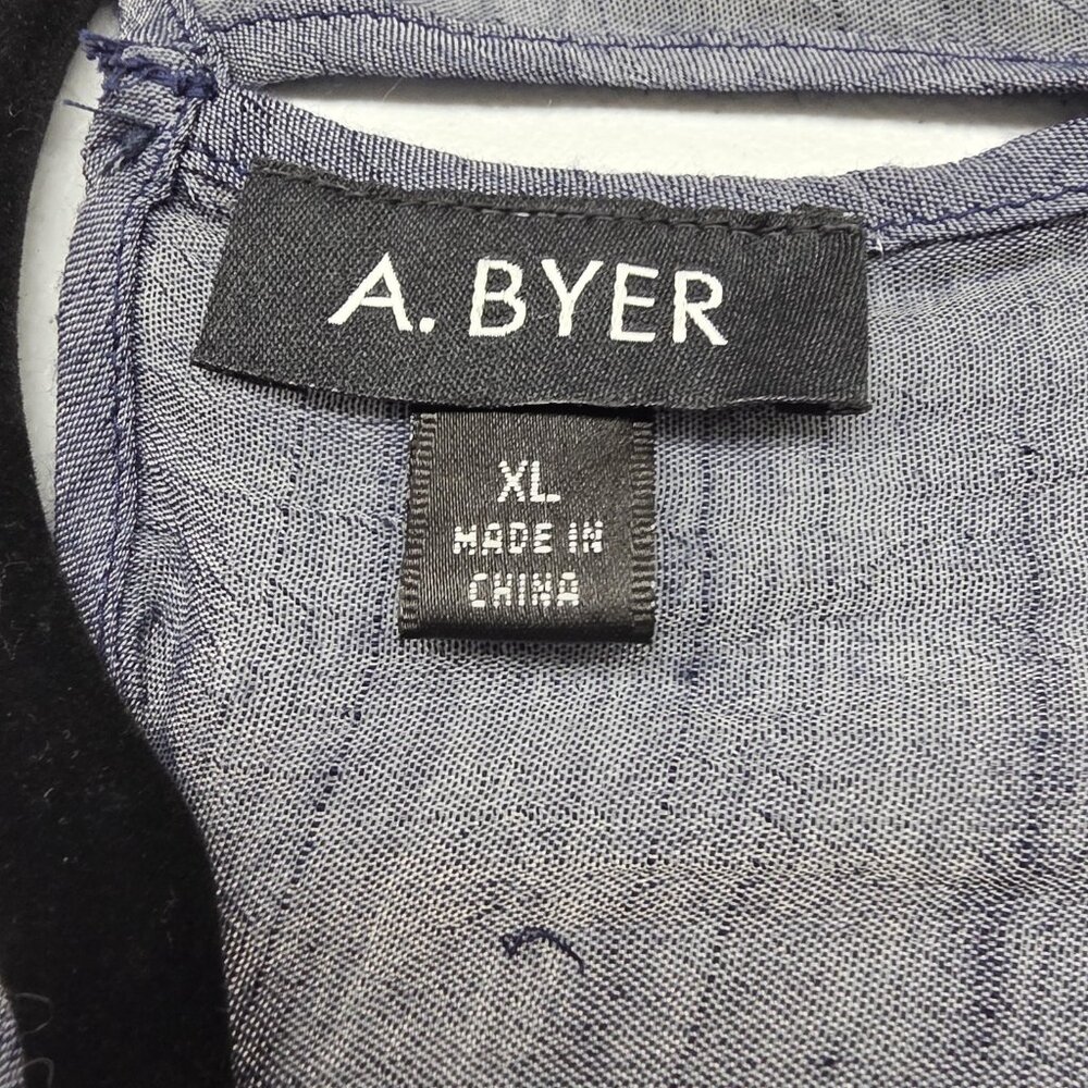 A. Byer Shirt Womens XL Gray Blue Tie Dye Peasant Boho Bell Sleeve Crochet Lined - Picture 7 of 13